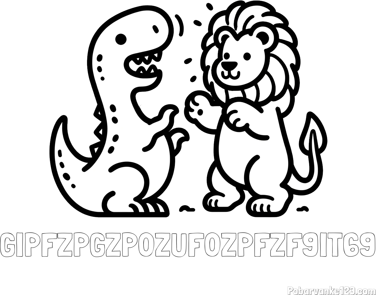 Pobarvanka imena GIPFZPGZP0ZUF0ZPFZF9IT69 in pobarvanka dinozavra, ki napada leva