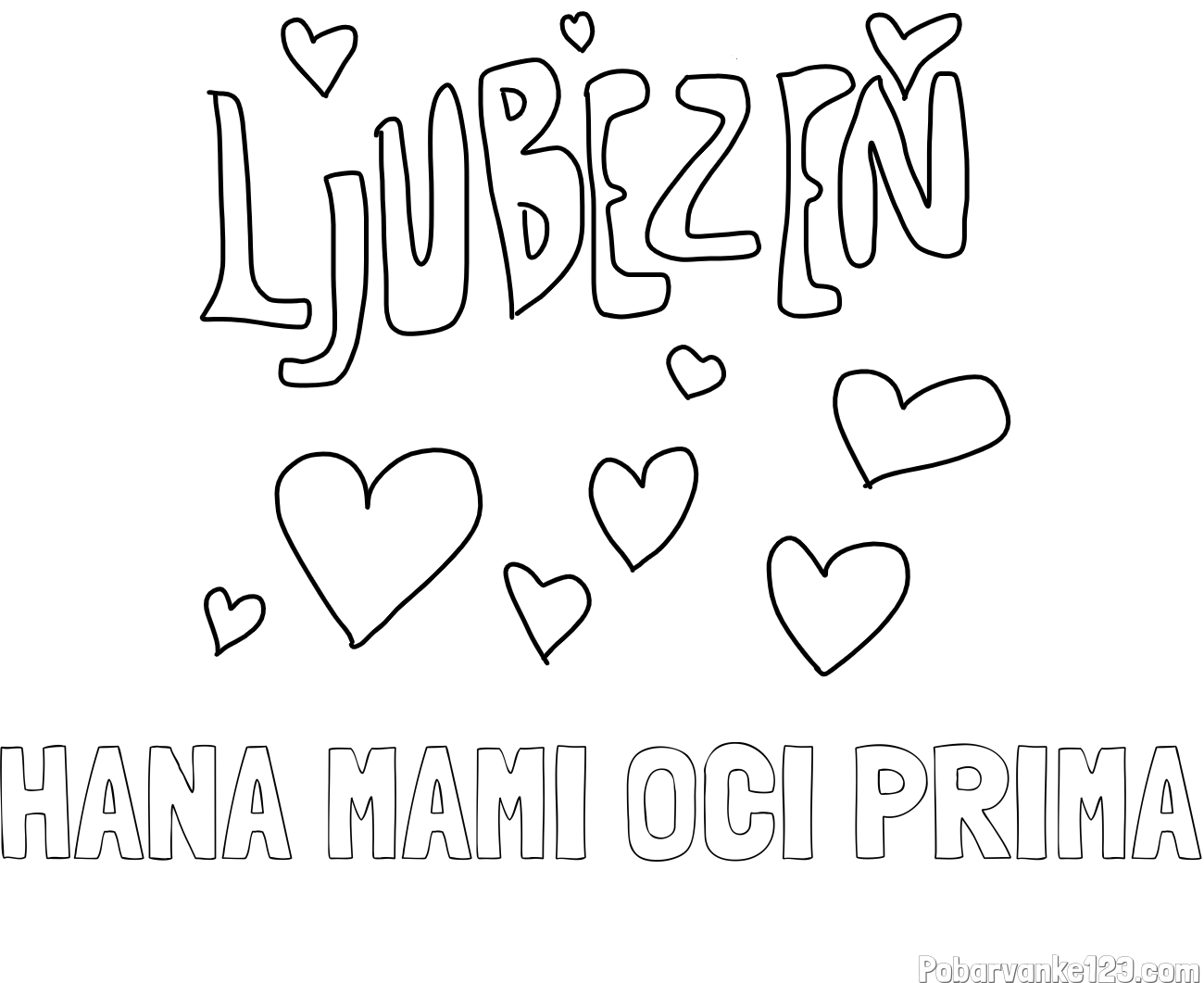Pobarvanka imena HANA MAMI OČI PRIMA in pobarvanka ljubezni ❤