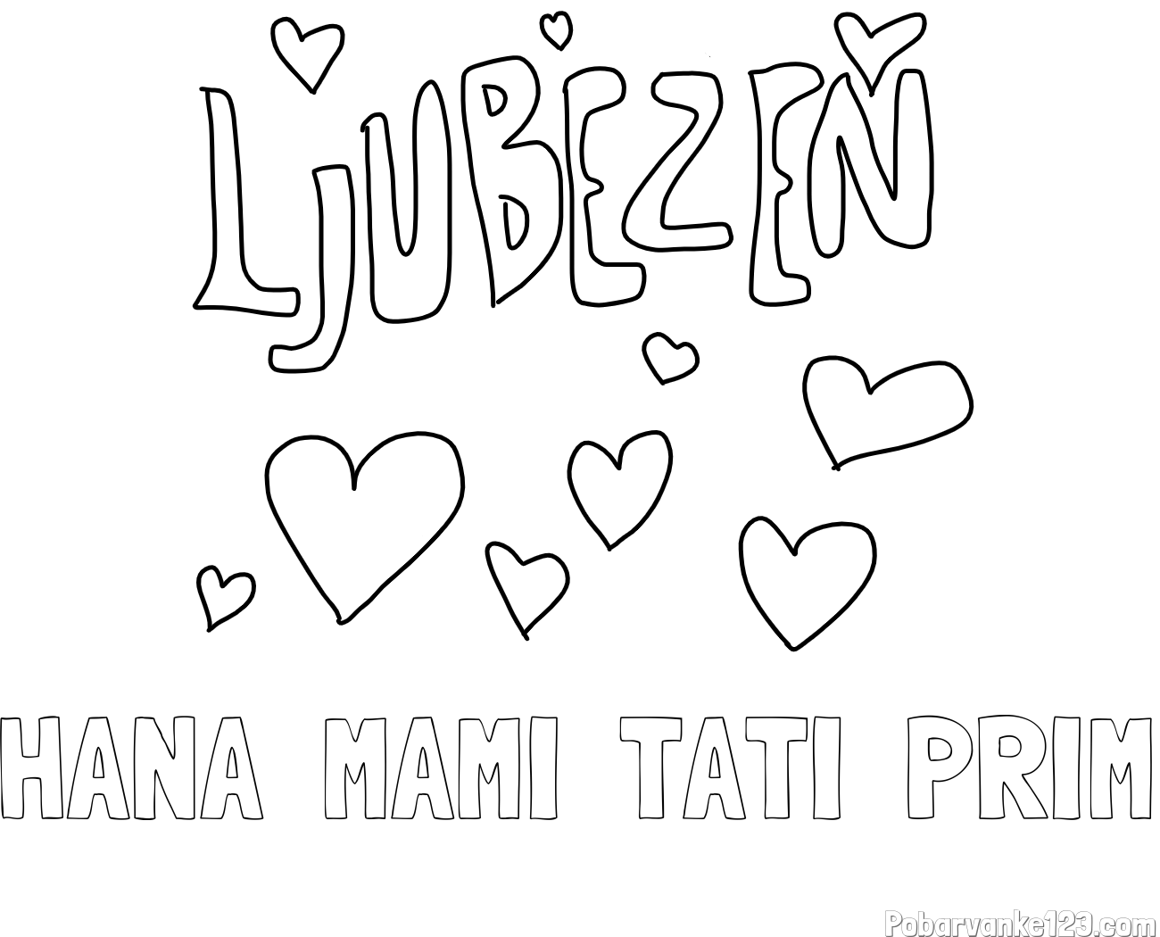 Pobarvanka imena HANA  MAMI  TATI  PRIM in pobarvanka ljubezni ❤
