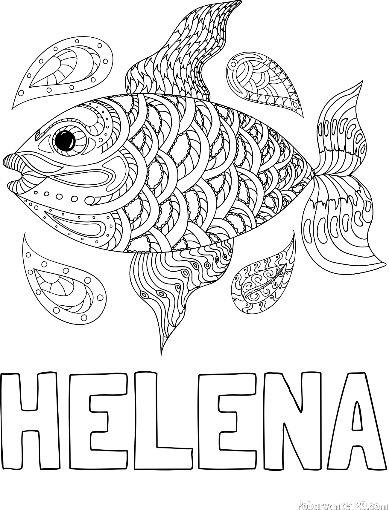 Pobarvanka imena HELENA in pobarvanka pisane ribe