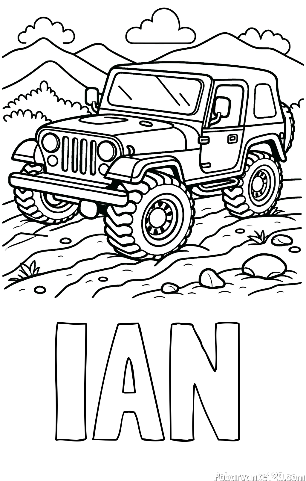 Pobarvanka imena IAN in pobarvanka džipa na terenu