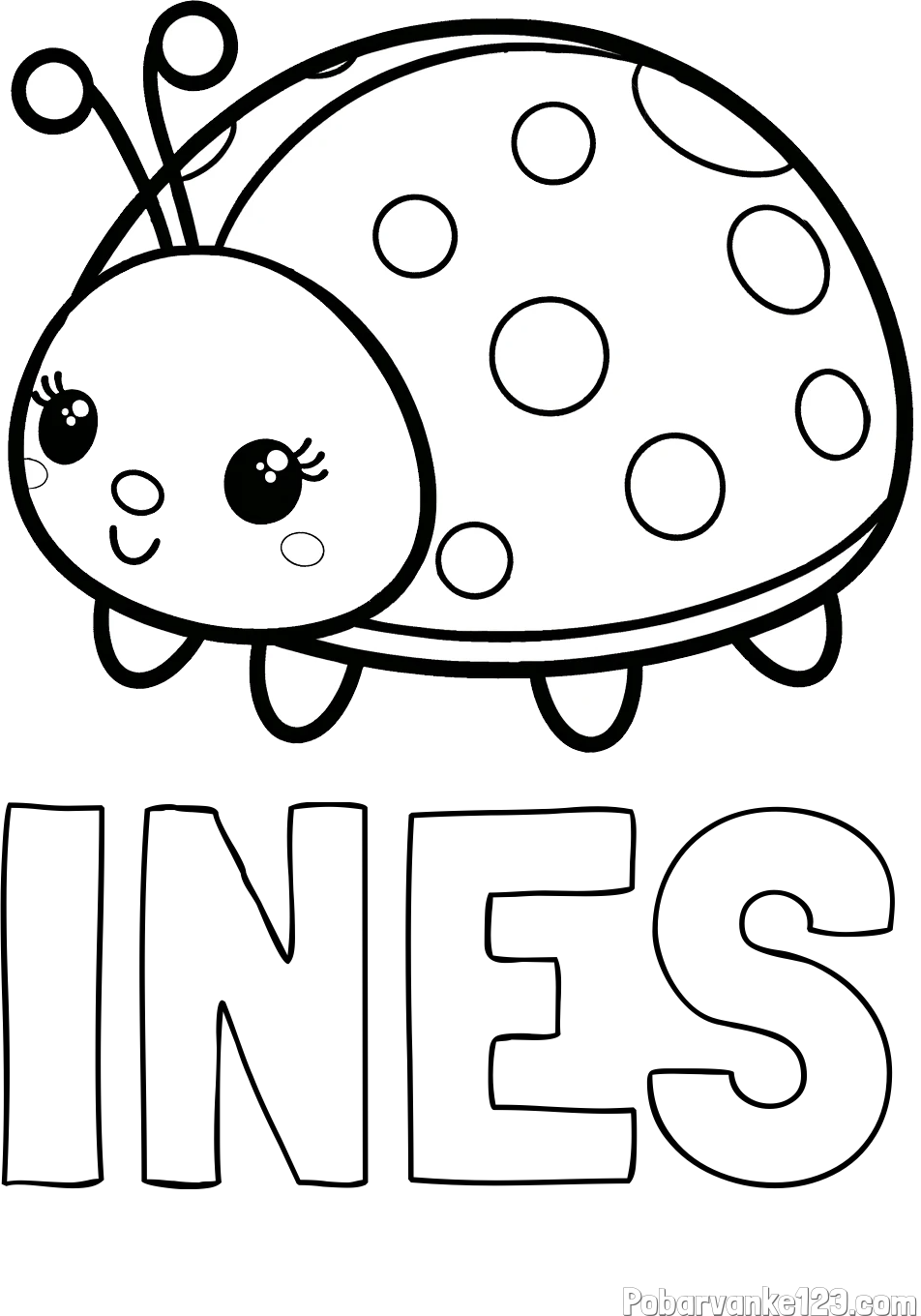 Pobarvanka imena INES in pobarvanka ljubke pikapolonice