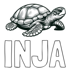 Online izdelana pobarvanka - Pobarvanka imena INJA in pobarvanka velike želve