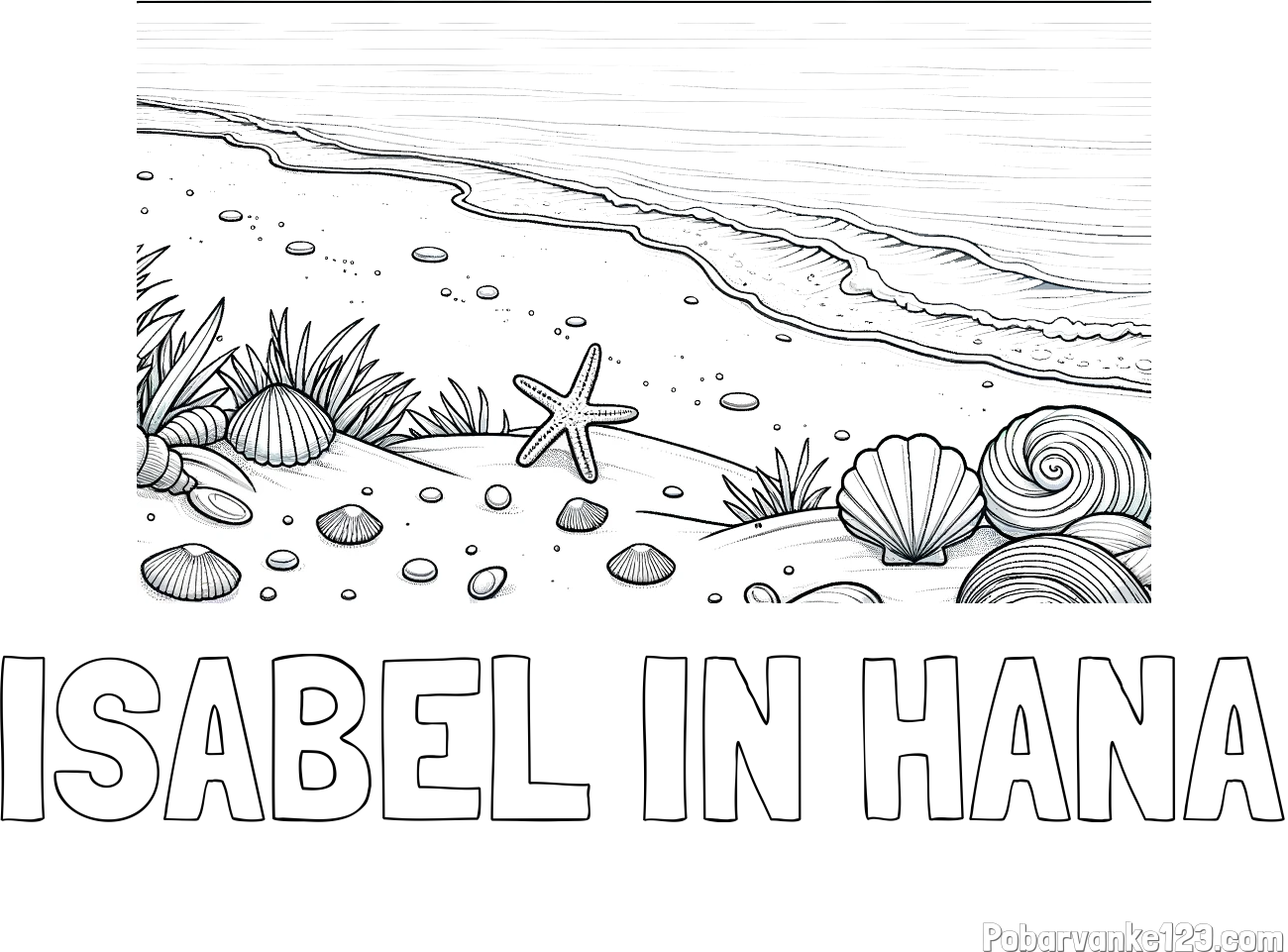 Pobarvanka imena ISABEL IN HANA in pobarvanka morja in plaže
