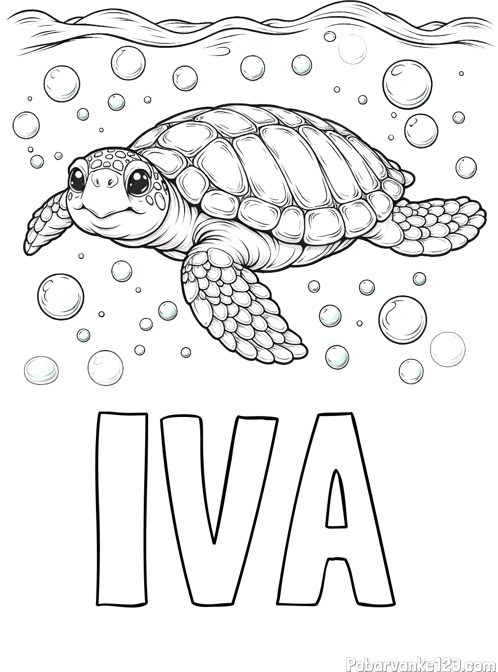Pobarvanka imena IVA in pobarvanka želve v morju
