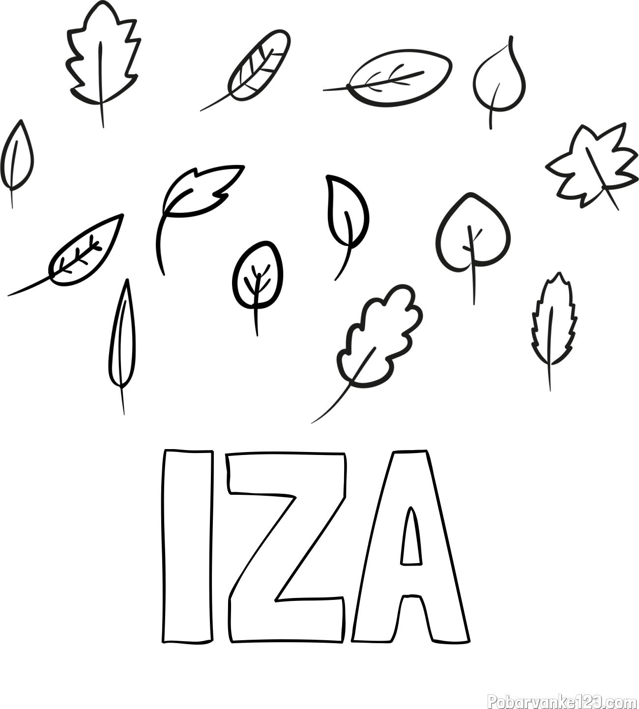 Pobarvanka imena IZA in otroška pobarvanka listja