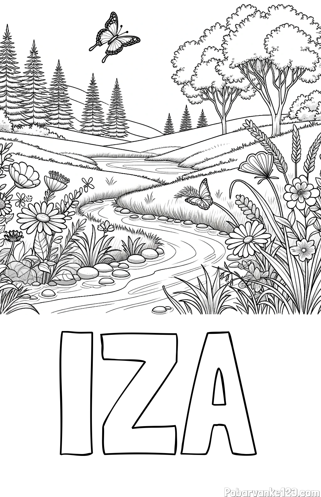 Pobarvanka imena IZA in pobarvanka cvetoče narave