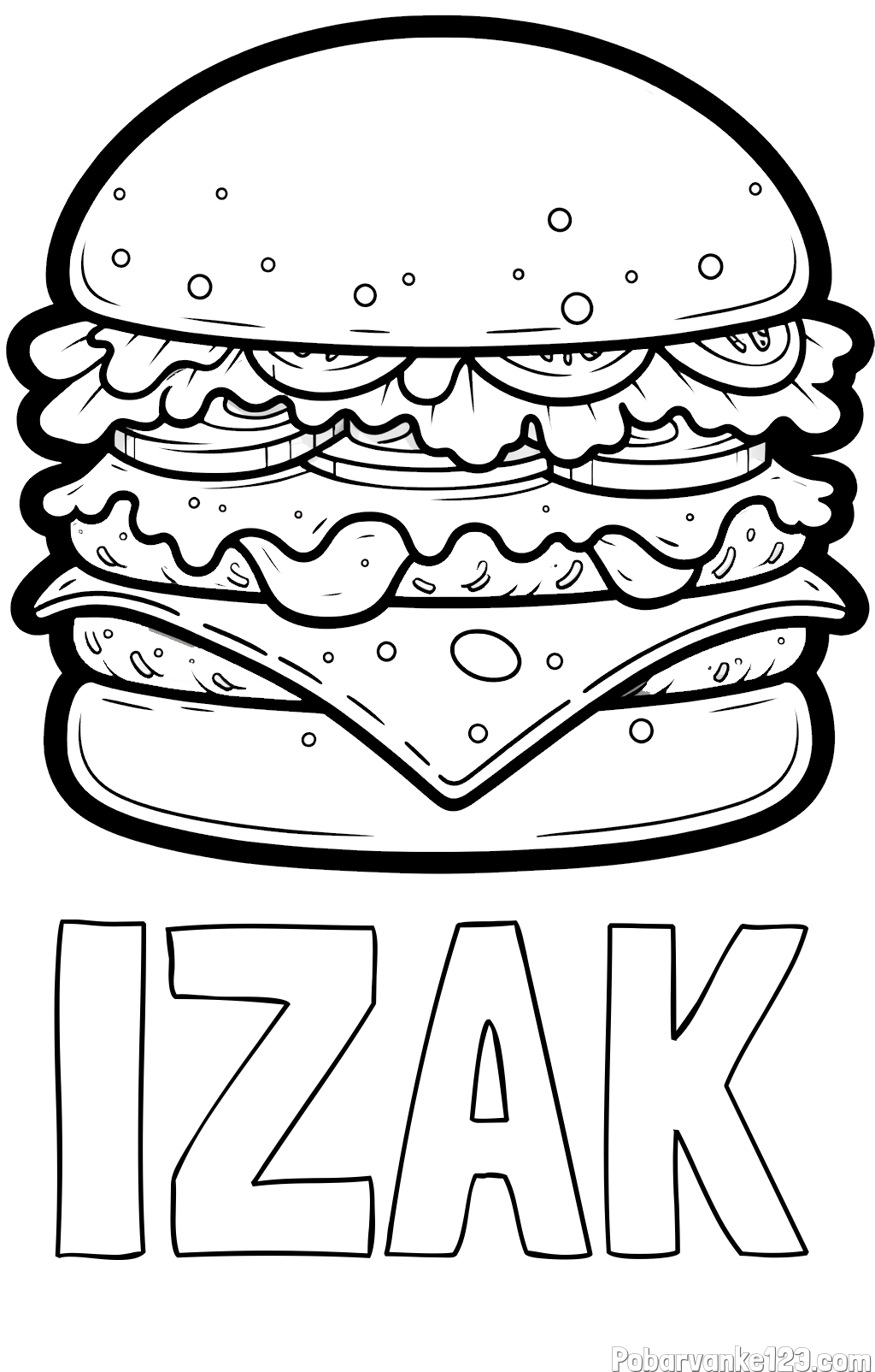 Pobarvanka imena IZAK in pobarvanka hamburger