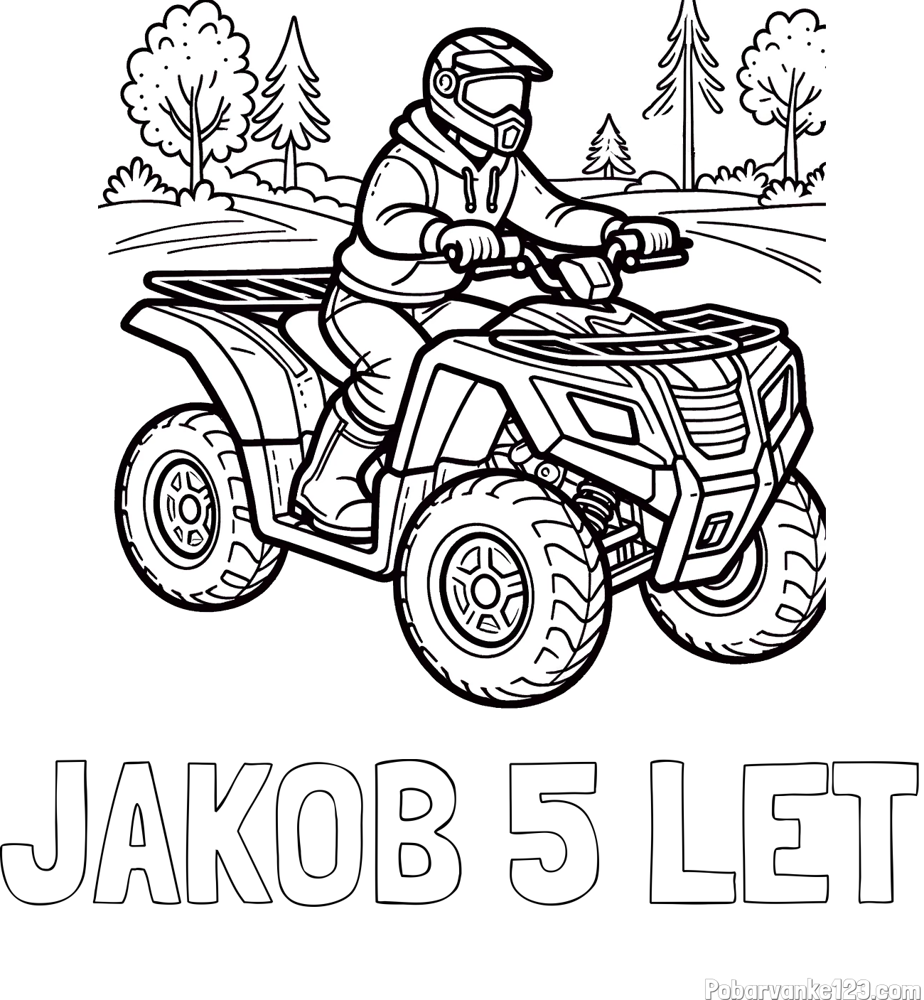 Pobarvanka imena JAKOB 5 LET in pobarvanka motorista na štirikolesniku