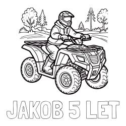 Online izdelana pobarvanka - Pobarvanka imena JAKOB 5 LET in pobarvanka motorista na štirikolesniku