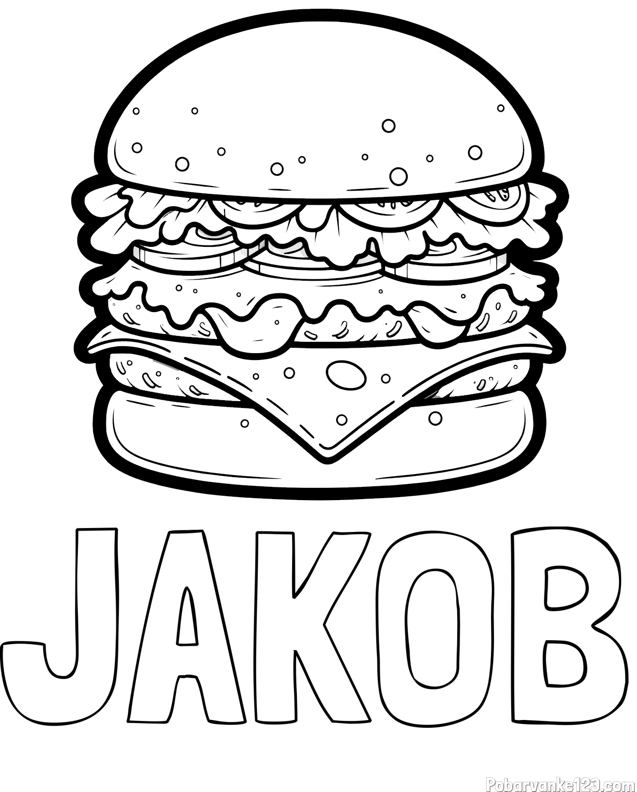 Pobarvanka imena JAKOB in pobarvanka hamburger