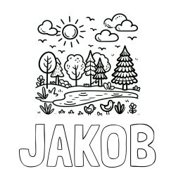 Online izdelana pobarvanka - Pobarvanka imena JAKOB in preprosta otroška pobarvanka narave