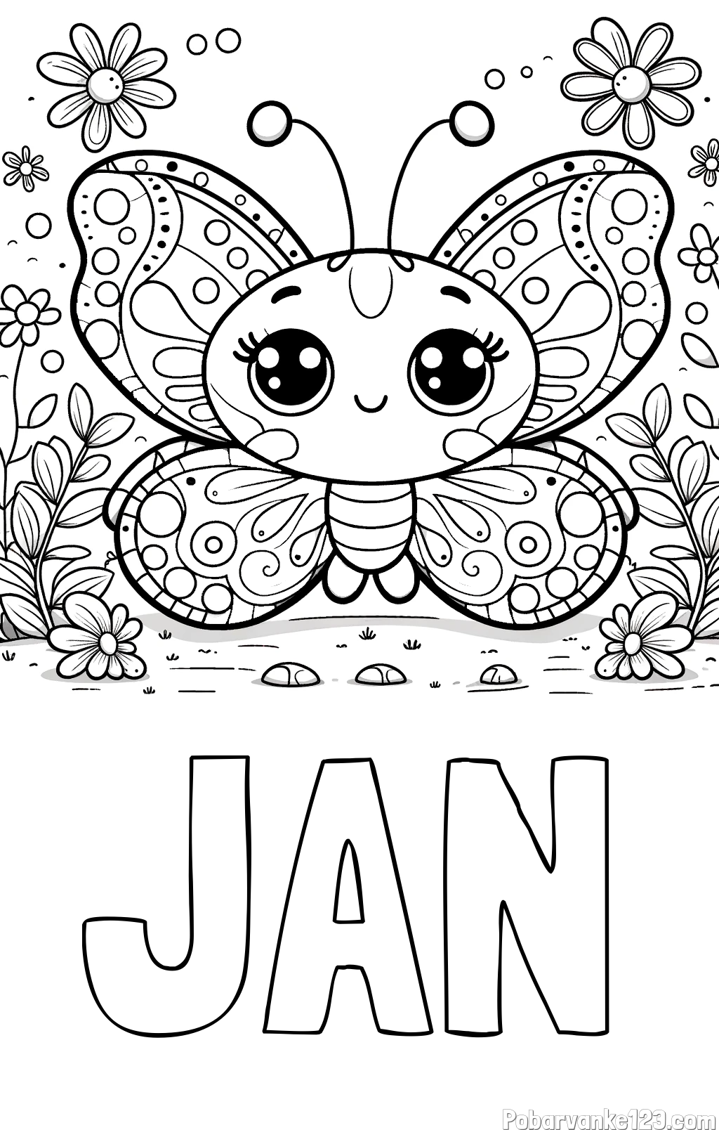 Pobarvanka imena JAN in pobarvanka ljubkega metuljčka