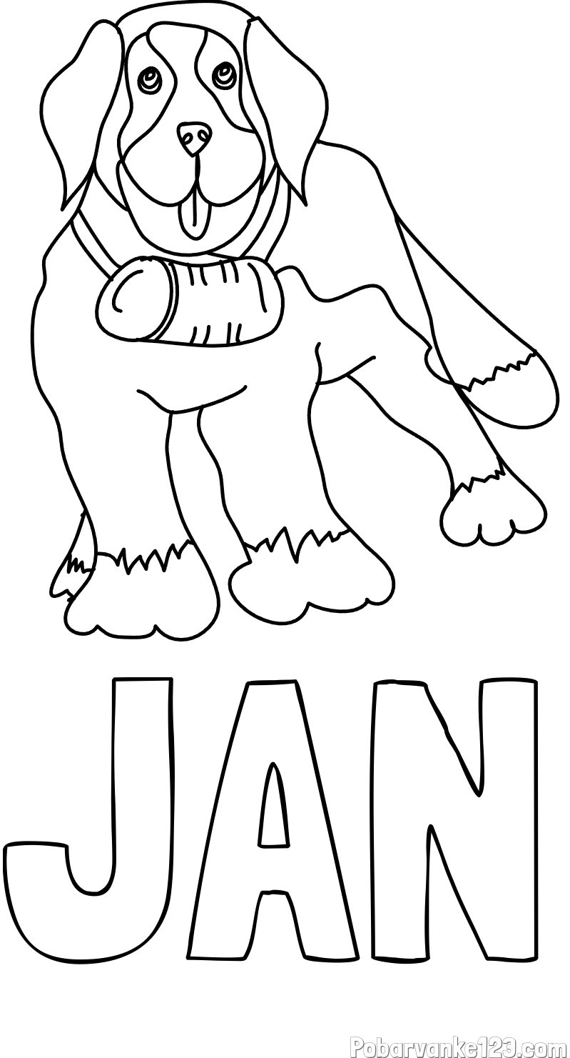 Pobarvanka imena JAN in pobarvanka velikega psa