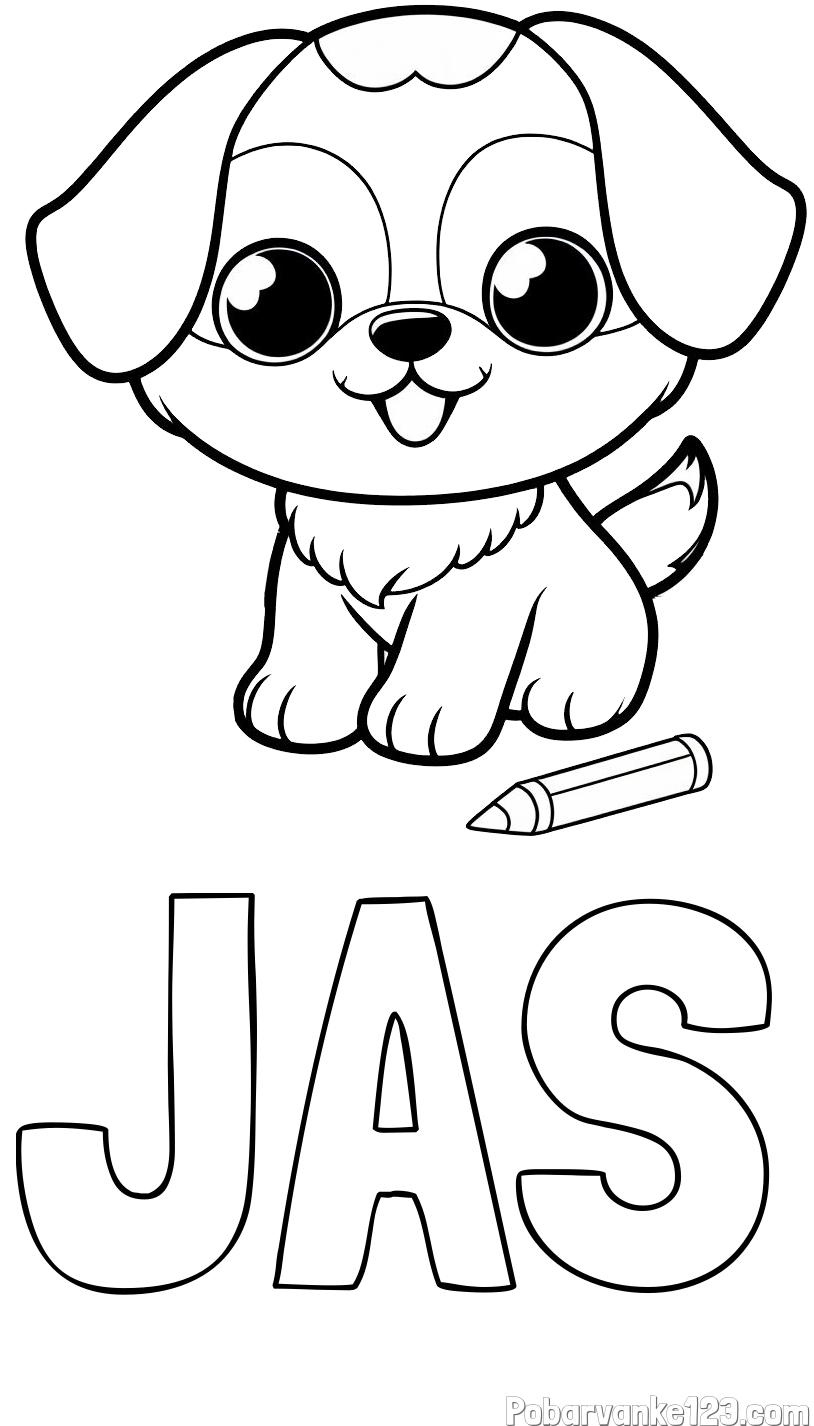 Pobarvanka imena JAŠ in pobarvanka prikupnega kužka