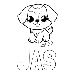 Online izdelana pobarvanka - Pobarvanka imena JAŠ in pobarvanka prikupnega kužka