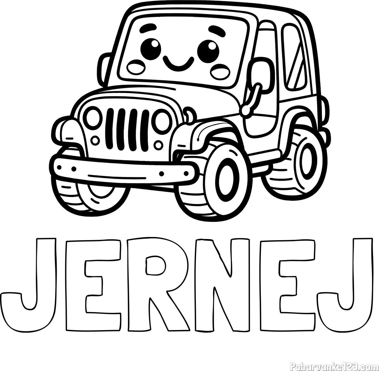 Pobarvanka imena JERNEJ in otroška pobarvanka ljubkega džipa