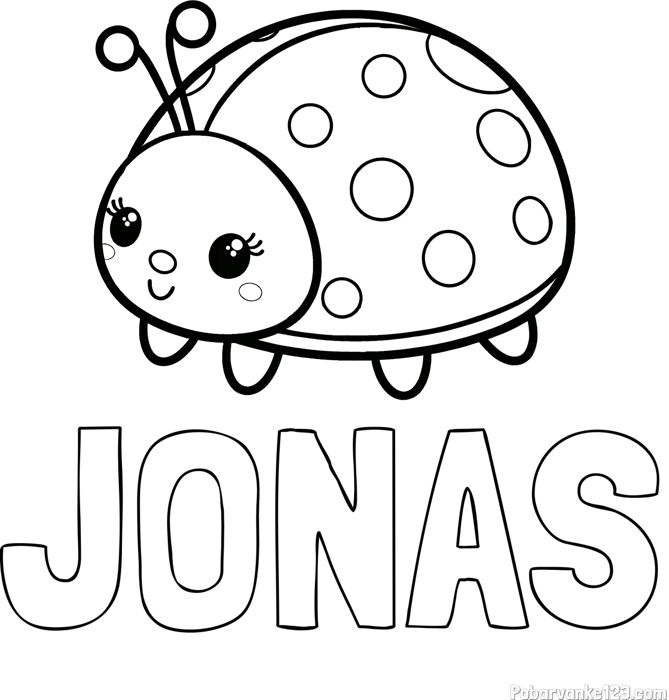 Pobarvanka imena JONAS in pobarvanka ljubke pikapolonice