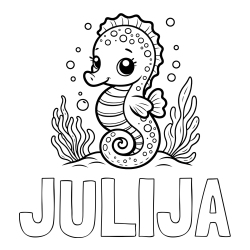 Online izdelana pobarvanka - Pobarvanka imena JULIJA in pobarvanka morskega konjička