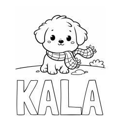 Online izdelana pobarvanka - Pobarvanka imena KALA in pobarvanka prikupnega psička
