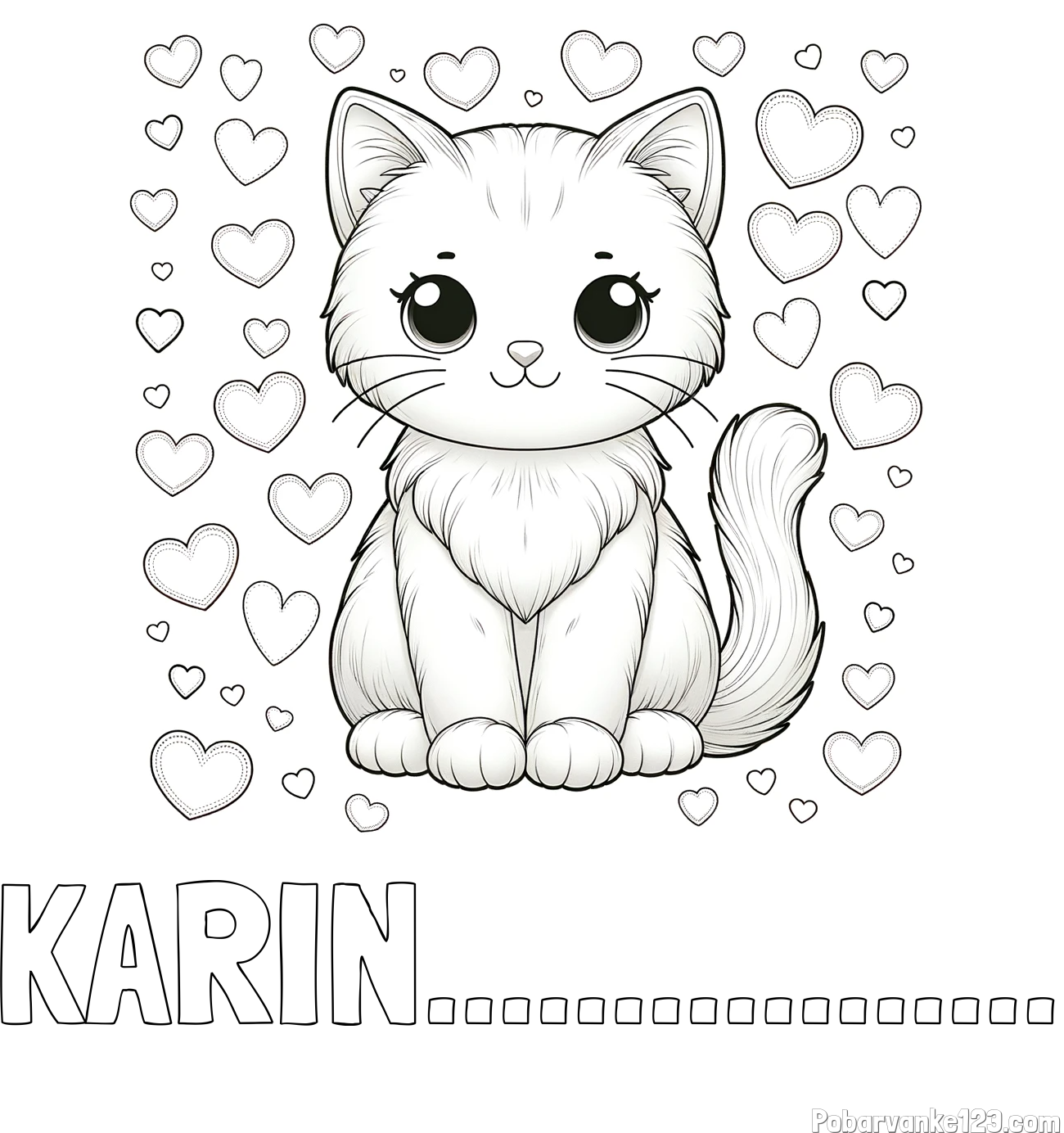 Pobarvanka imena KARIN................. in pobarvanka ljubke mucke obdane s srčki