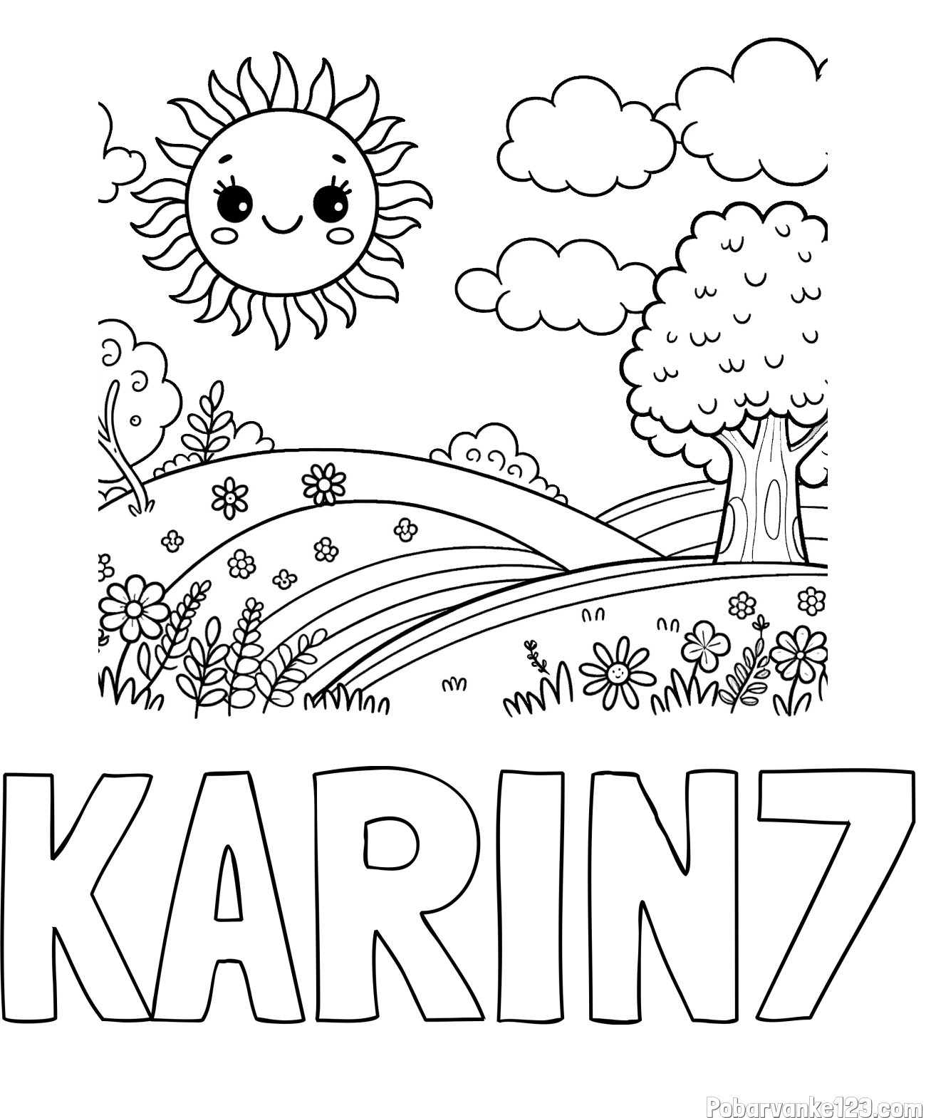 Pobarvanka imena KARIN7 in otroška pobarvanka narave