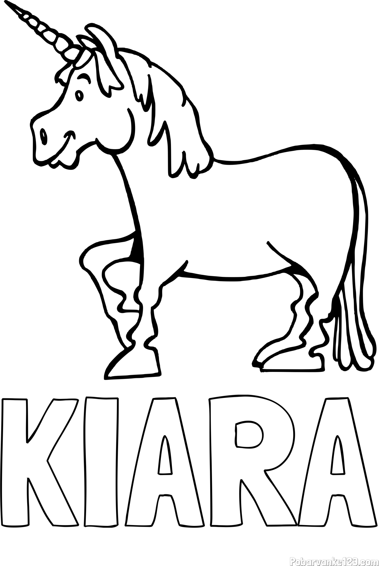 Pobarvanka imena KIARA in pobarvanka veselega samoroga