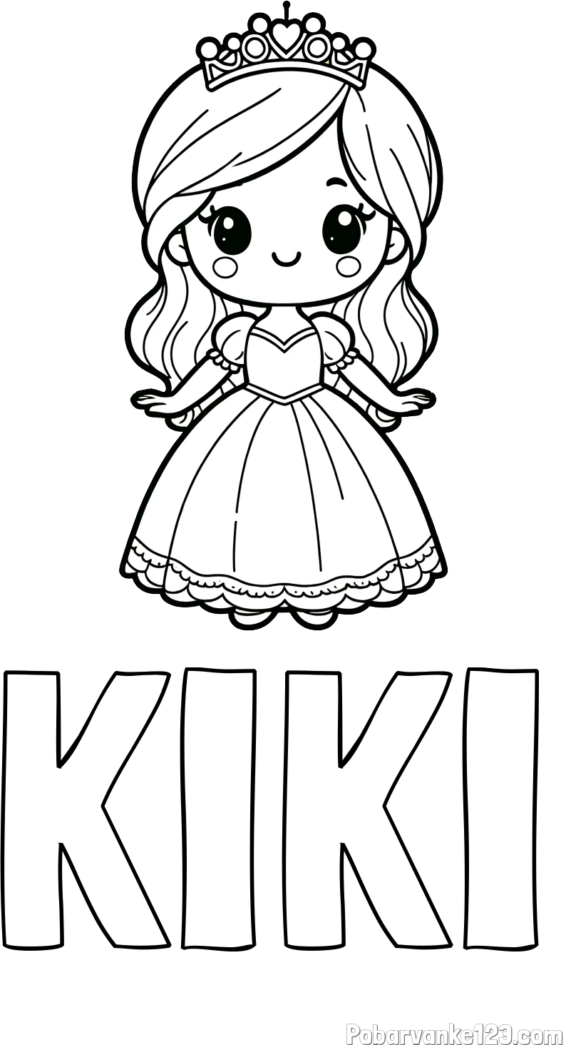 Pobarvanka imena KIKI in pobarvanka ljubke princeske