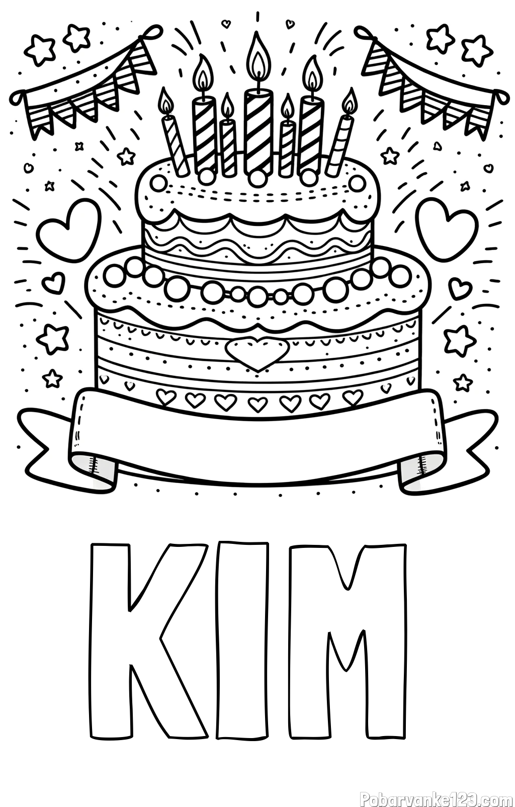 Pobarvanka imena KIM in pobarvanka velike torte za rojstni dan