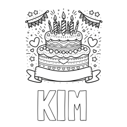 Online izdelana pobarvanka - Pobarvanka imena KIM in pobarvanka velike torte za rojstni dan