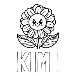 Online izdelana pobarvanka - Pobarvanka imena KIMI in pobarvanka ljubke in nasmejane rože