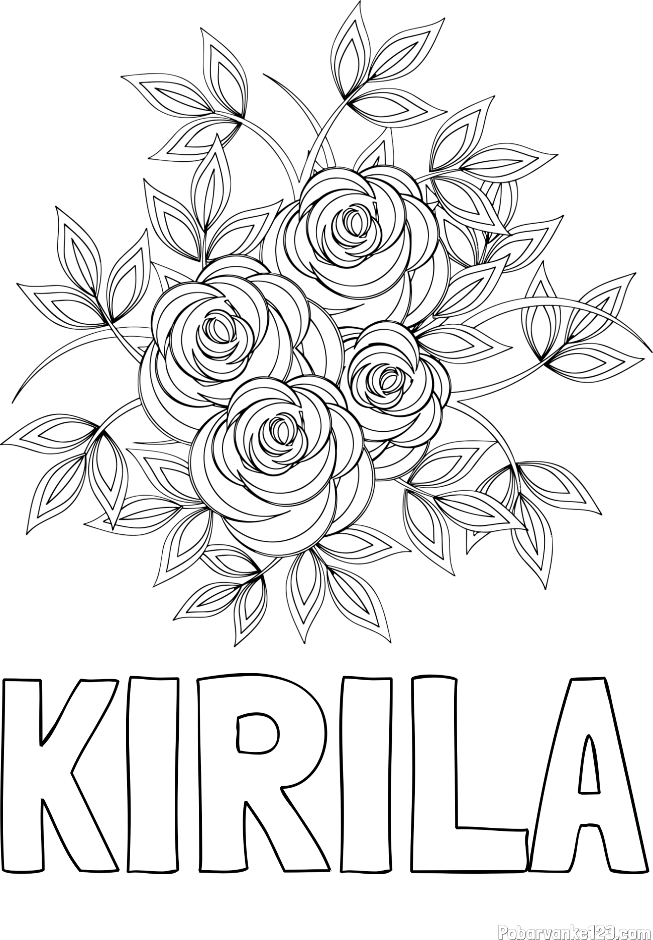 Pobarvanka imena KIRILA in pobarvanka šopka vrtnic