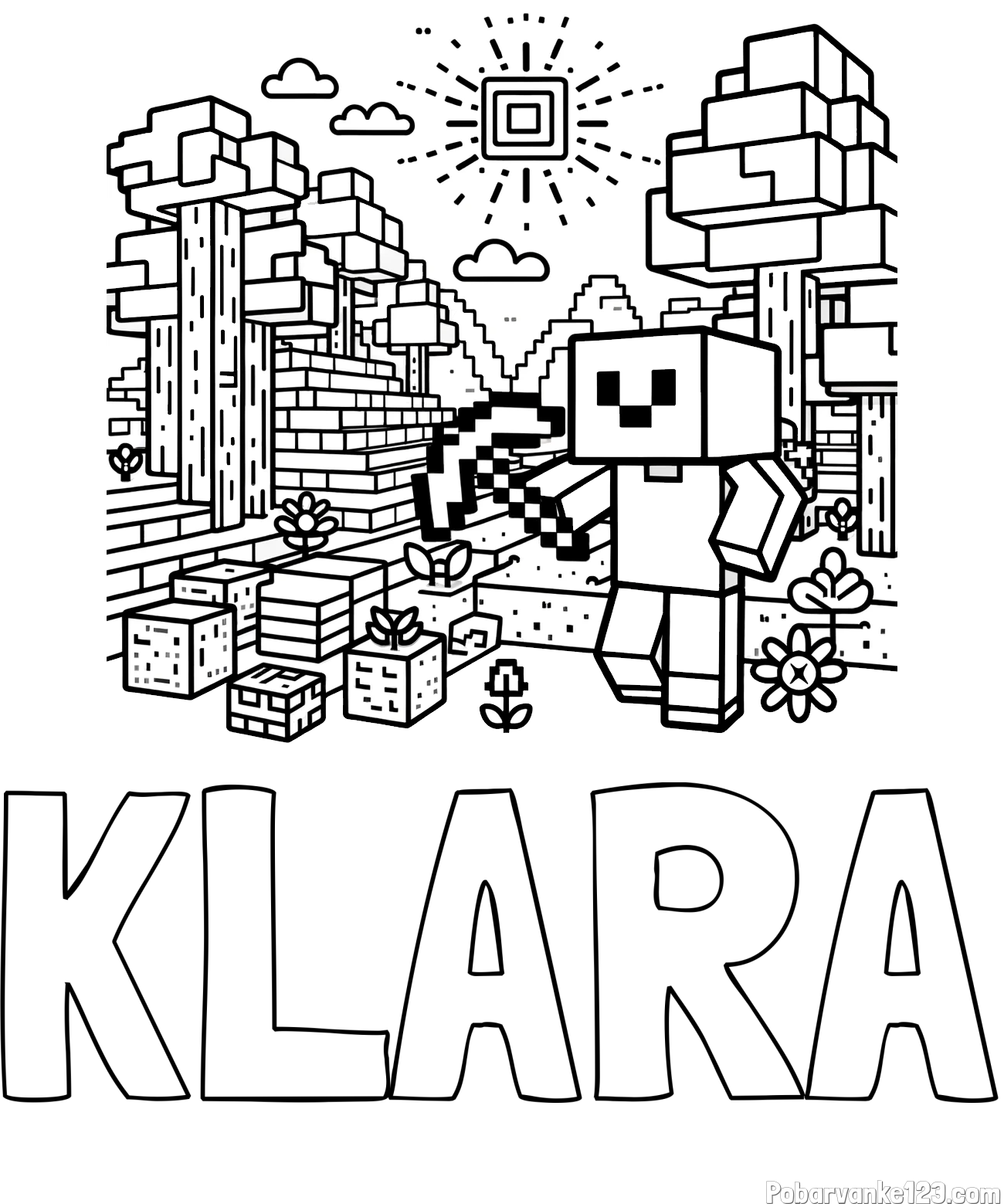 Pobarvanka imena KLARA in pobarvanka Minecraft sveta