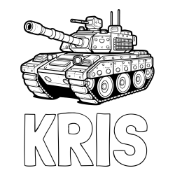 Online izdelana pobarvanka - Pobarvanka imena KRIS in pobarvanka tanka