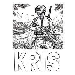 Online izdelana pobarvanka - Pobarvanka imena KRIS in PUB pobarvanka bojišča ter osrednjega lika