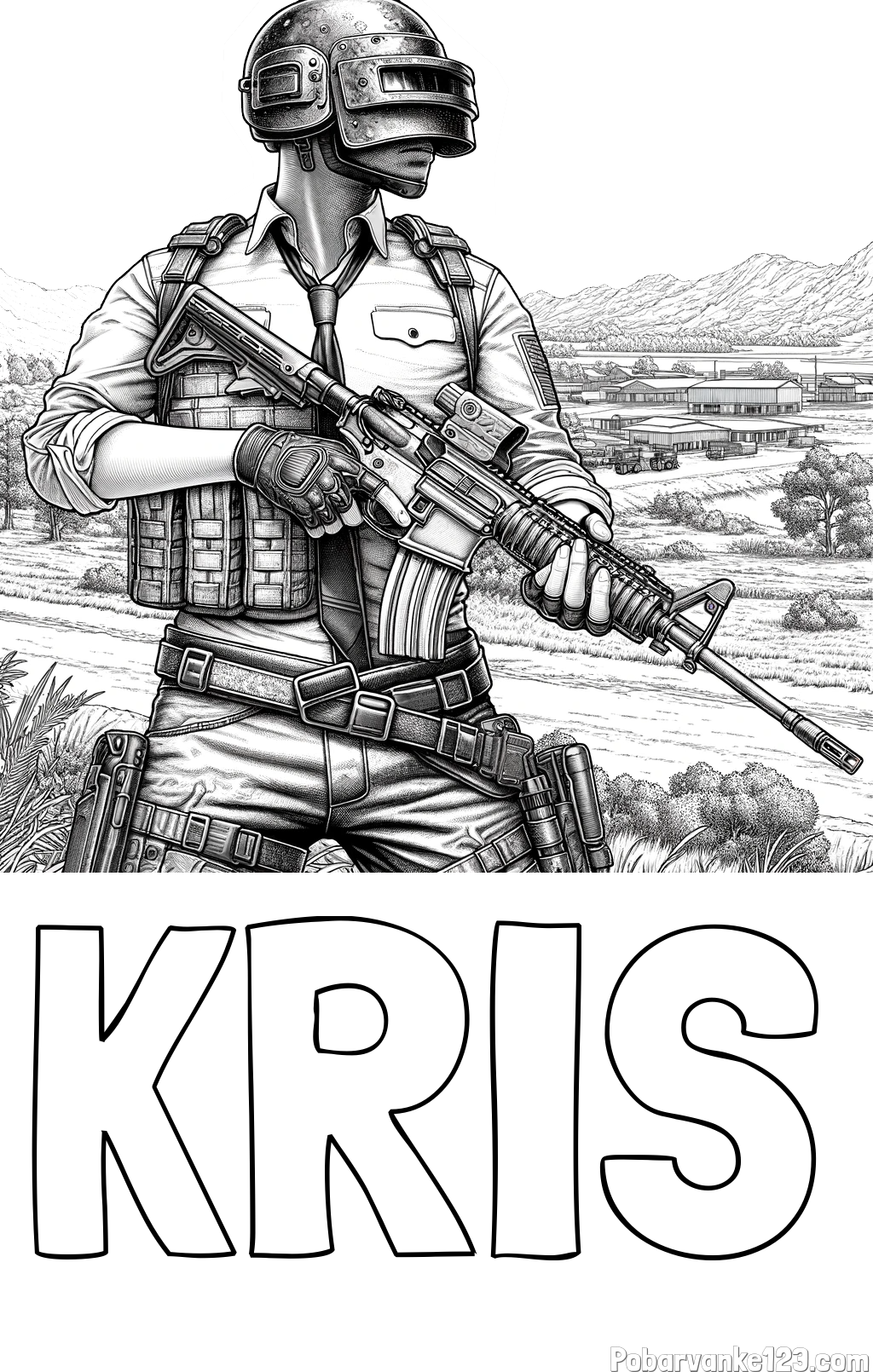 Pobarvanka imena KRIS in PUBG pobarvanka za starejše