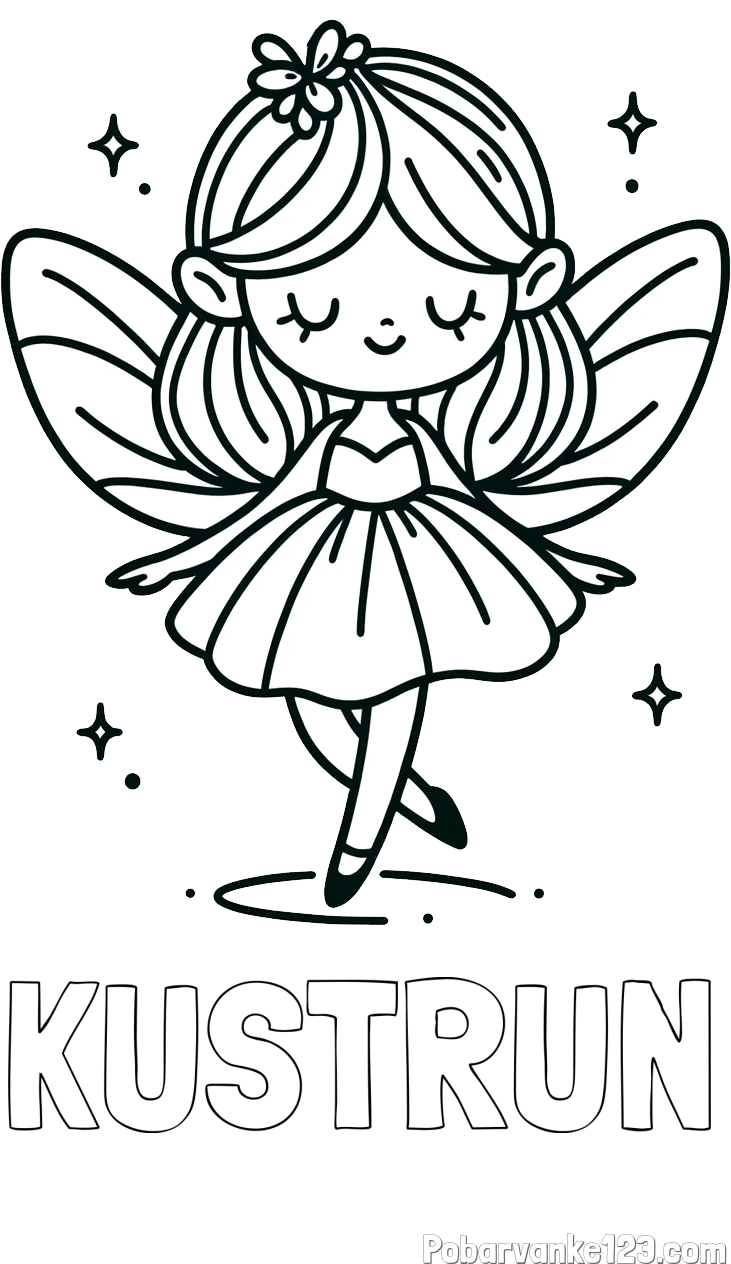 Pobarvanka imena KUŠTRUN in enostavna pobarvanka čarobne vile