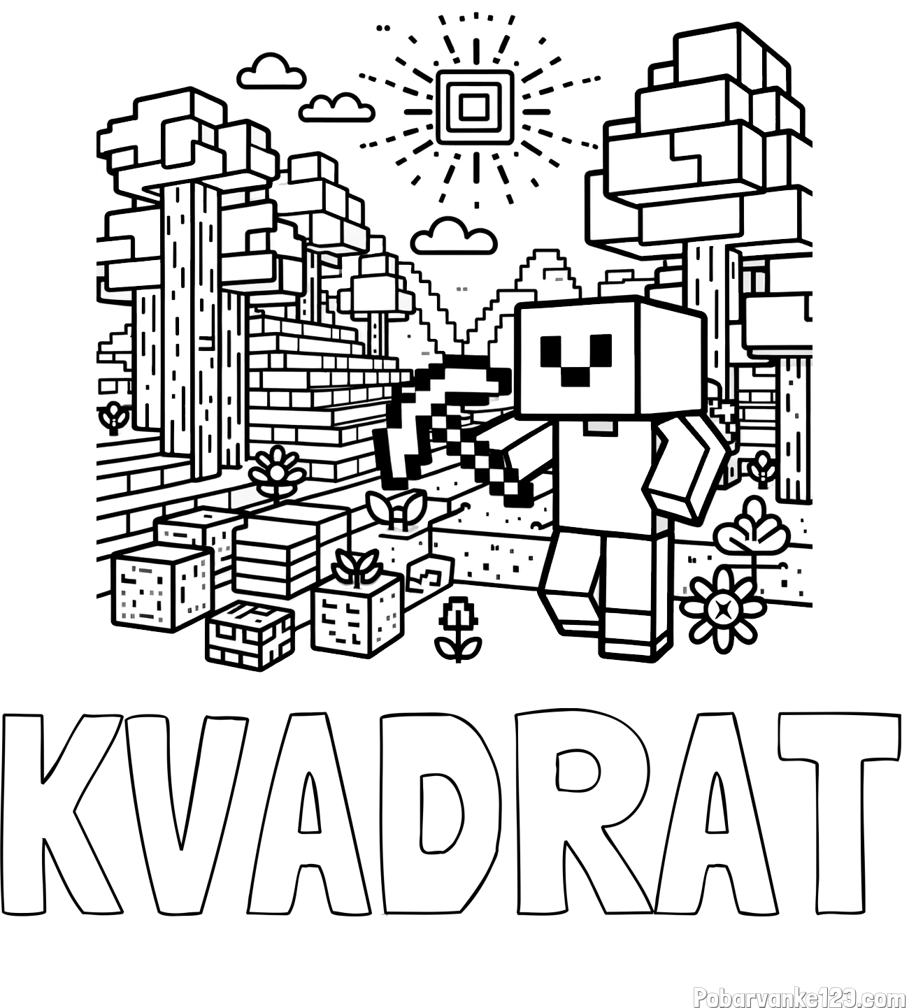 Pobarvanka imena KVADRAT in pobarvanka Minecraft sveta