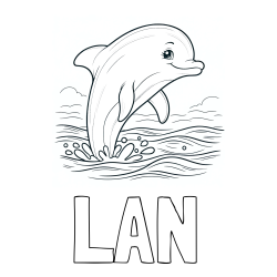 Online izdelana pobarvanka - Pobarvanka imena LAN in pobarvanka nasmejanega delfina v  skoku