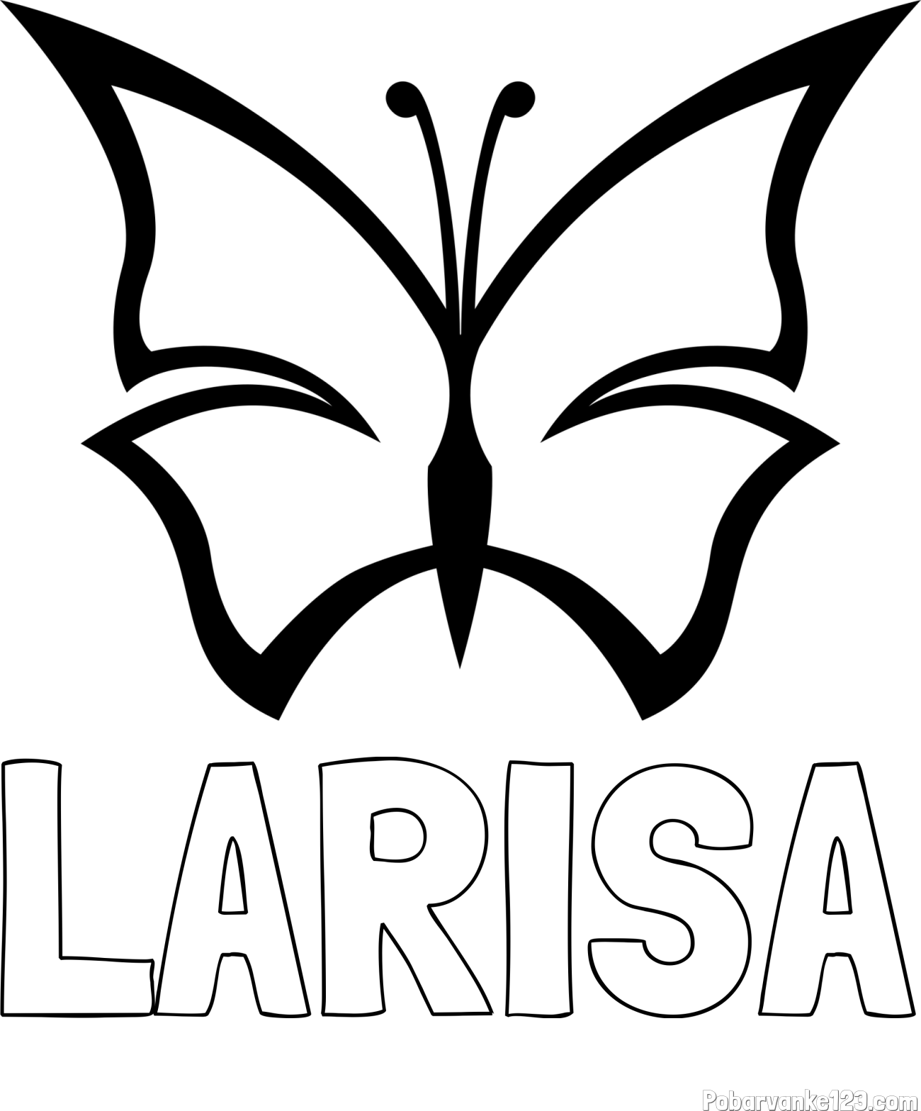 Pobarvanka imena LARISA in otroška pobarvanka metulja