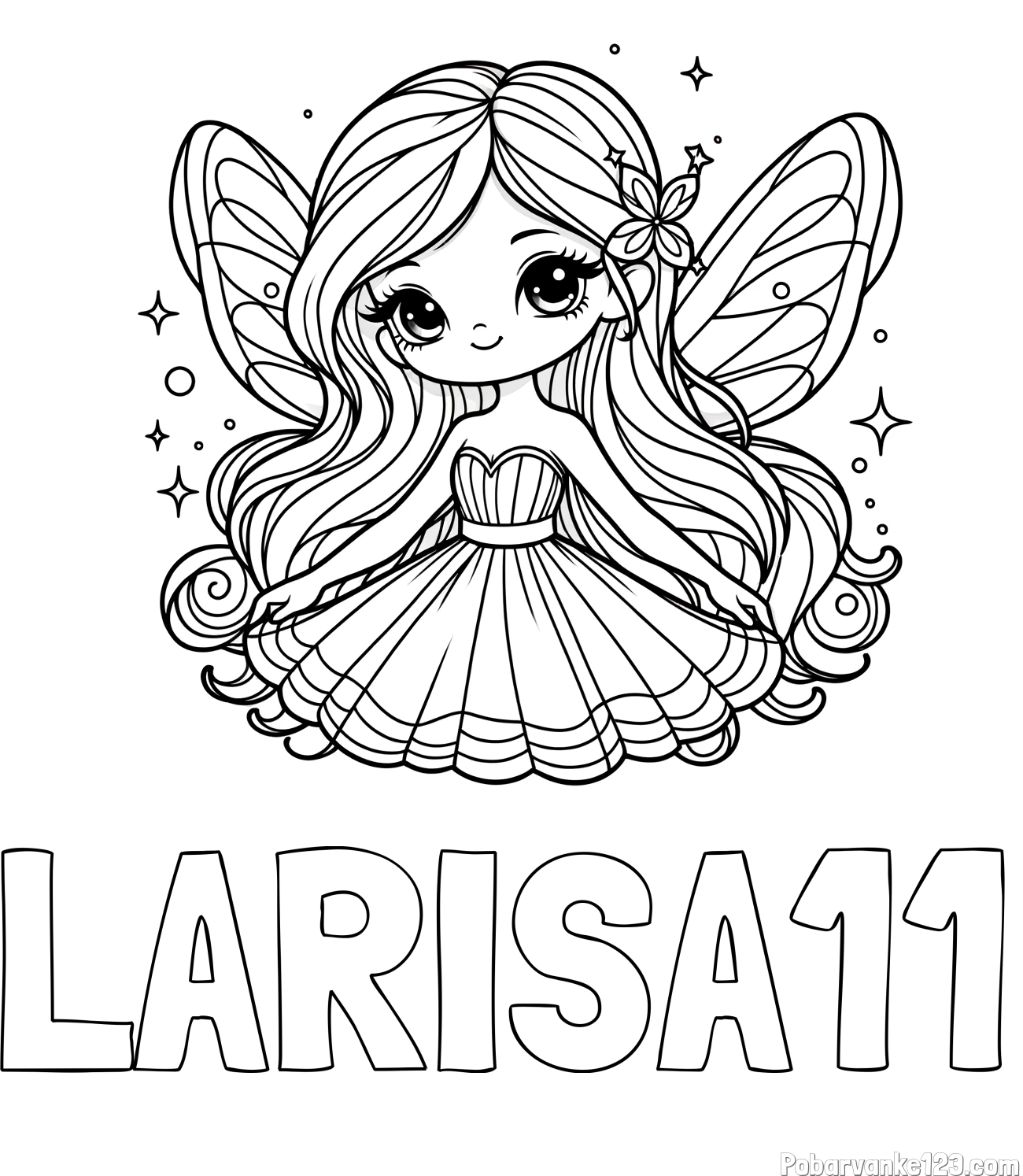 Pobarvanka imena LARISA11 in pobarvanka ljubke in nasmejane čarobne vile