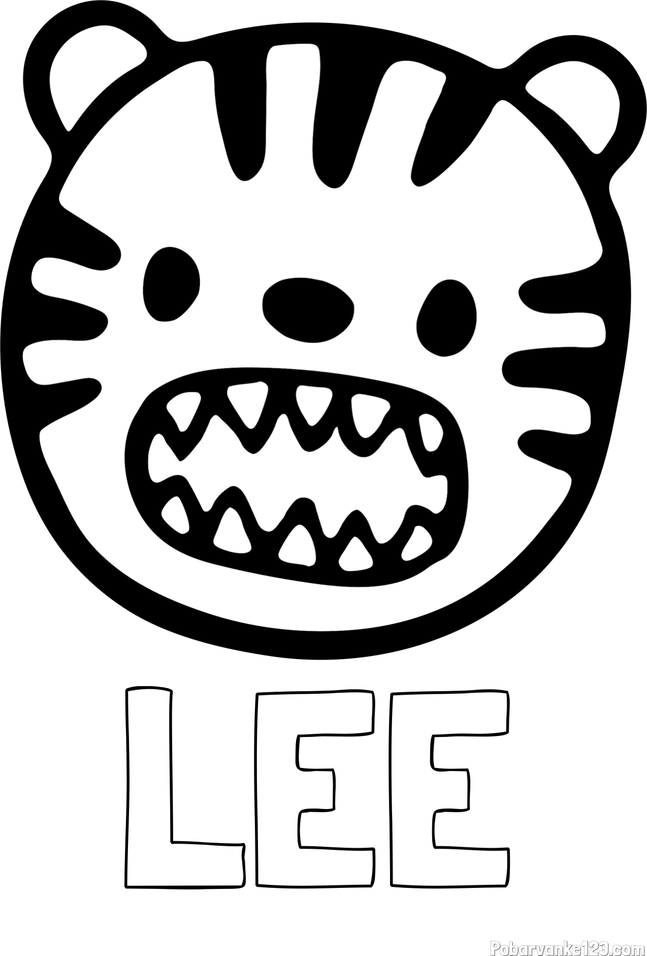 Pobarvanka imena LEE in pobarvanka glave majhnega tigrčka