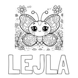 Online izdelana pobarvanka - Pobarvanka imena LEJLA in pobarvanka ljubkega metuljčka