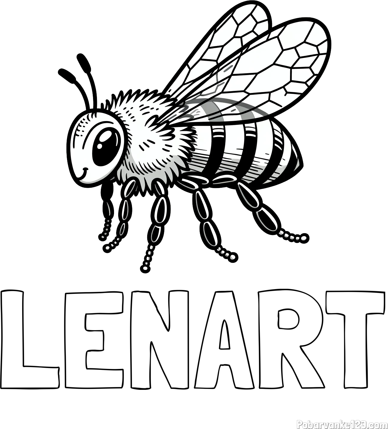 Pobarvanka imena LENART in otroška pobarvanka čebele (realistična)
