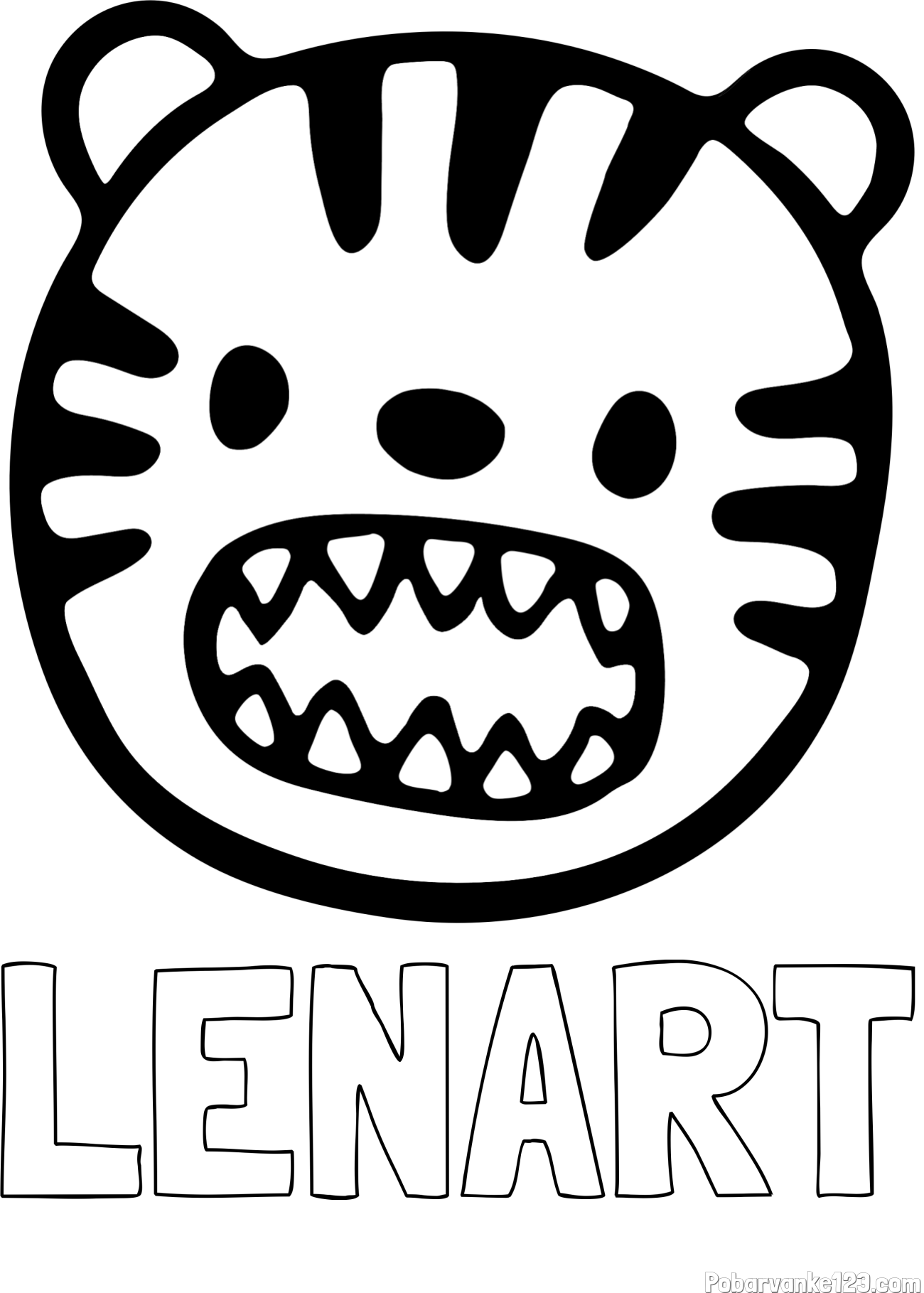 Pobarvanka imena LENART in pobarvanka glave majhnega tigrčka