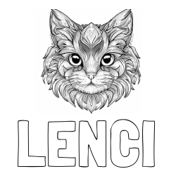 Online izdelana pobarvanka - Pobarvanka imena LENCI in pobarvanka mačke