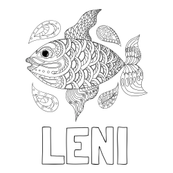 Online izdelana pobarvanka - Pobarvanka imena LENI in pobarvanka pisane ribe