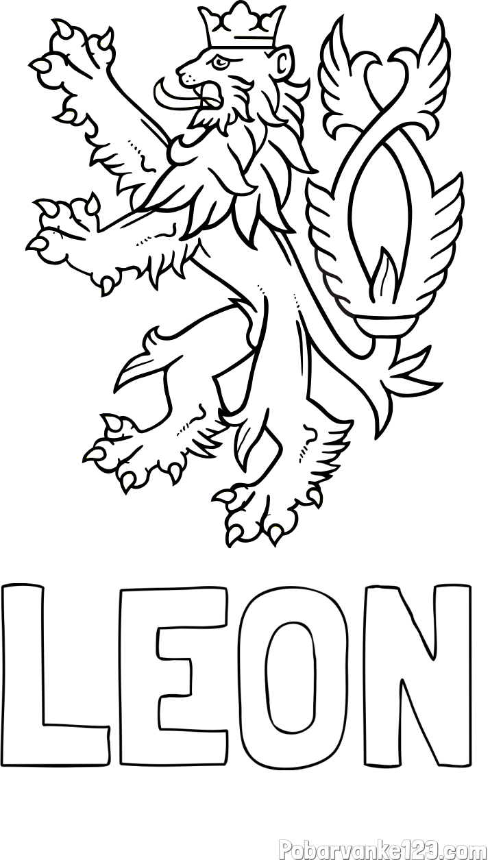 Pobarvanka imena LEON in pobarvanka abstraktno upodobljenega leva s krono