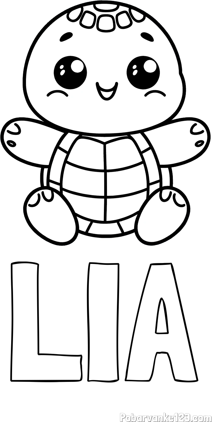 Pobarvanka imena LIA in otroška pobarvanka ljubke in nasmejane želvice