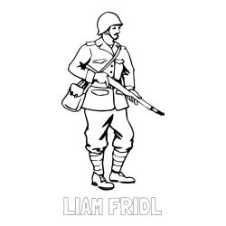 Online izdelana pobarvanka - Pobarvanka imena LIAM FRIDL in pobarvanka vojaka s puško